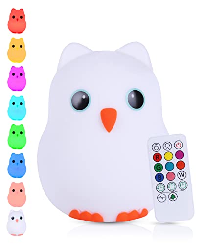 Kadoing® Eulen Nachtlicht (Groß) - wiederaufladbare Nachtlampe mit Tippfunktion und Fernbedienung - Nachttischlampe für Kinder - Babylampe und Kinderlampe - Babyzimmer - Kinderzimmer - Kinderspielzeug von Kadoing