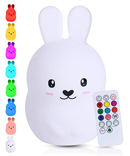 Kadoing® Kaninchen Nachtlicht (Groß) - wiederaufladbare Nachtlampe mit Tippfunktion und Fernbedienung - Nachttischlampe - Kinder - Babylampe - Kinderlampe - Babyzimmer - Kinderzimmer - Kinderspielzeug von Kadoing