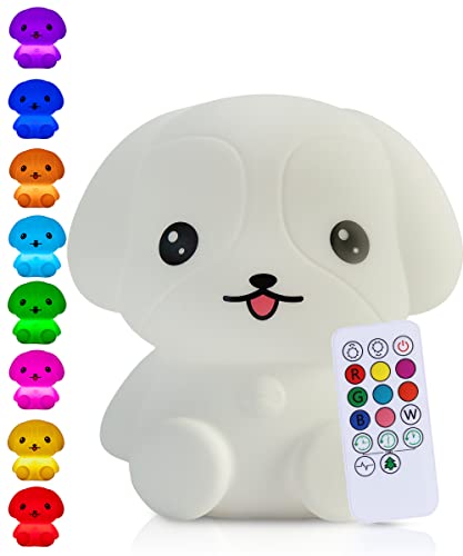Kadoing® Welpen Nachtlicht (Groß) - wiederaufladbare Nachtlampe mit Tippfunktion und Fernbedienung - Nachttischlampe für Kinder - Babylampe - Kinderlampe - Babyzimmer - Kinderzimmer - Kinderspielzeug von Kadoing