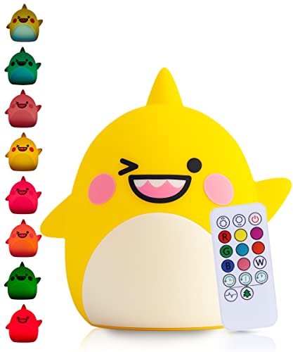 Kadoing® Babyhai Nachtlicht (Groß) - wiederaufladbare Nachtlampe mit Tippfunktion und Fernbedienung - Nachttischlampe für Kinder - Babylampe - Kinderlampe - Babyzimmer - Kinderzimmer - Kinderspielzeug von Kadoing