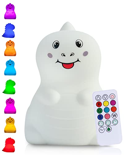 Kadoing® Dino Nachtlicht (Groß) - wiederaufladbare Nachtlampe mit Tippfunktion und Fernbedienung - Nachttischlampe für Kinder - Babylampe und Kinderlampe - Babyzimmer - Kinderzimmer - Kinderspielzeug von Kadoing