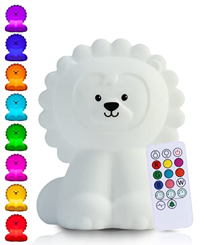 Kadoing® Löwe Nachtlicht (Groß) - wiederaufladbare Nachtlampe mit Tippfunktion und Fernbedienung - Nachttischlampe für Kinder - Babylampe und Kinderlampe - Babyzimmer - Kinderzimmer - Kinderspielzeug von Kadoing