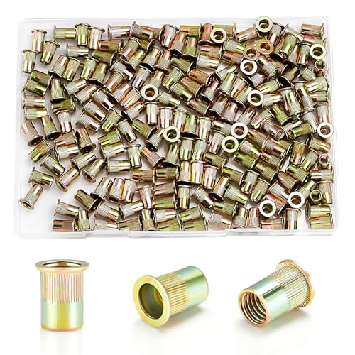 M5 Nietmuttern, 200 Stück, Karbonstahl, verzinkte Nietmuttern, Gewindeeinsatz, RIV-Mutter, Flachkopf-M5-Nietmuttern von Kadrick