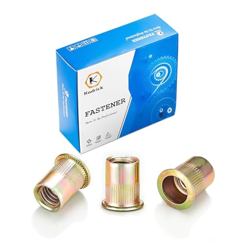 Nietmuttern, 100 Stück, Karbonstahl, 0,95 cm UNC-Nietmuttern, verzinkter Gewindeeinsatz, RIV-Mutter, 3/8 Flachkopfmuttern von Kadrick