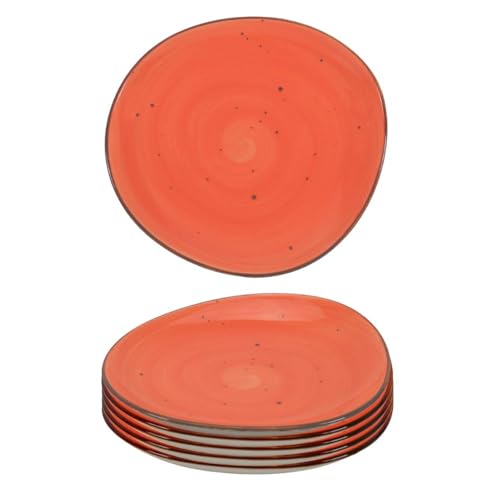 Kadum Keramik Teller 6-er Set | Essteller mit Farbglasur Ø 21 cm | Vorspeisenteller Speiseteller Frühstücksteller | 6 Kuchenteller | Salatteller Dessertteller (Orange) von Kadum