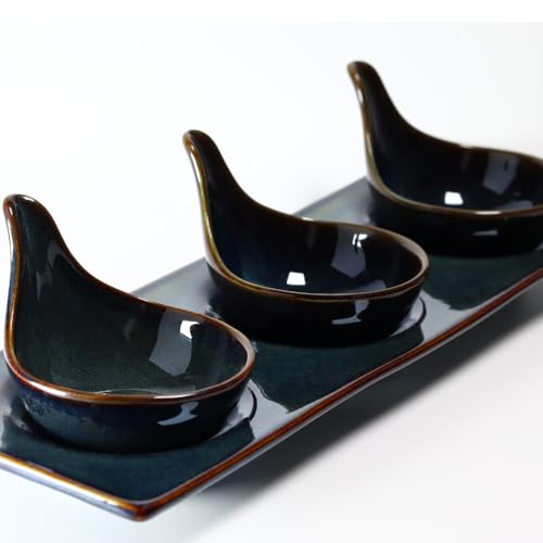 Kadum Keramikteller Geschirrset Teller-Set Tafelservice Speiseteller Pastateller Frühstücksteller Bowl Mediterran Blau-Grün-Gold (1x Dipschale) von Kadum