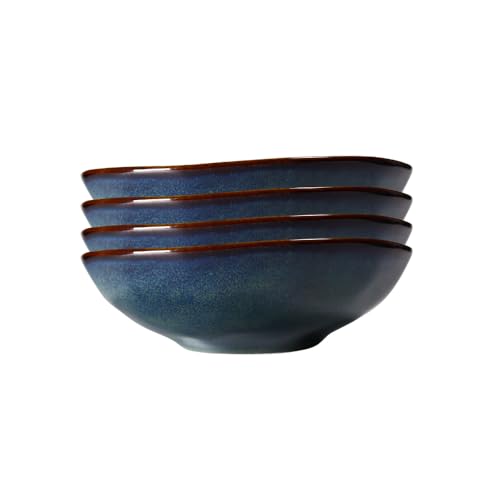 Kadum Keramikteller Geschirrset Teller-Set Tafelservice Speiseteller Pastateller Frühstücksteller Bowl Mediterran Blau-Grün-Gold (4x Bowls Ø 15 cm) von Kadum