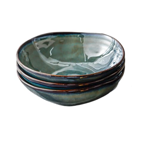 Kadum Keramikteller Geschirrset Teller-Set Tafelservice Speiseteller Pastateller Frühstücksteller Bowl Mediterran Blau-Grün-Gold (4x Pastateller Ø 20 cm) von Kadum