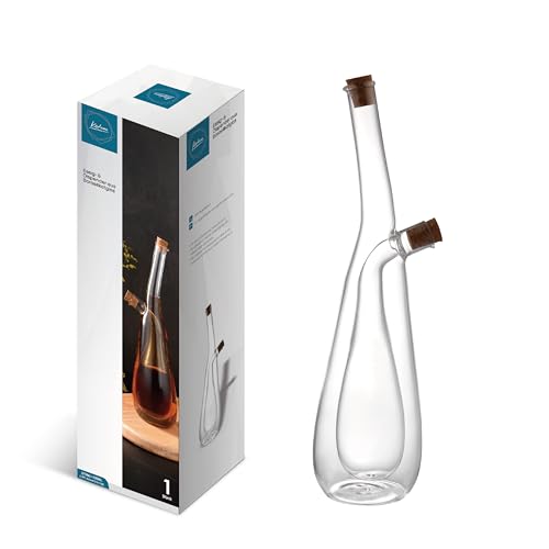 Kadum Öl- und Essigspender Flasche 2 in 1, Öl- und Essigflasche aus Glas mit Korkverschluss 270 ml + 100 ml von Kadum