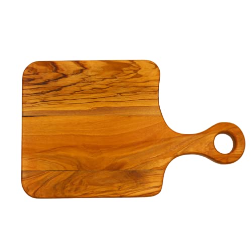 Kadum Servierbrett Alentejo aus Olivenholz mit Holzgriff| Kurviges Küchenbrettchen Holzbrett Frühstücksbrett | Küchenbrett Käseplatte 31,5x19,5 cm von Kadum