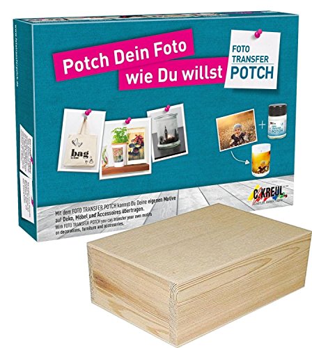 Set FOTO TRANSFER POTCH - für Drucke und Stempel + Box aus massivem Kiefernholz zum Dekorieren von 29 x 21 x 7 cm von Kadusi