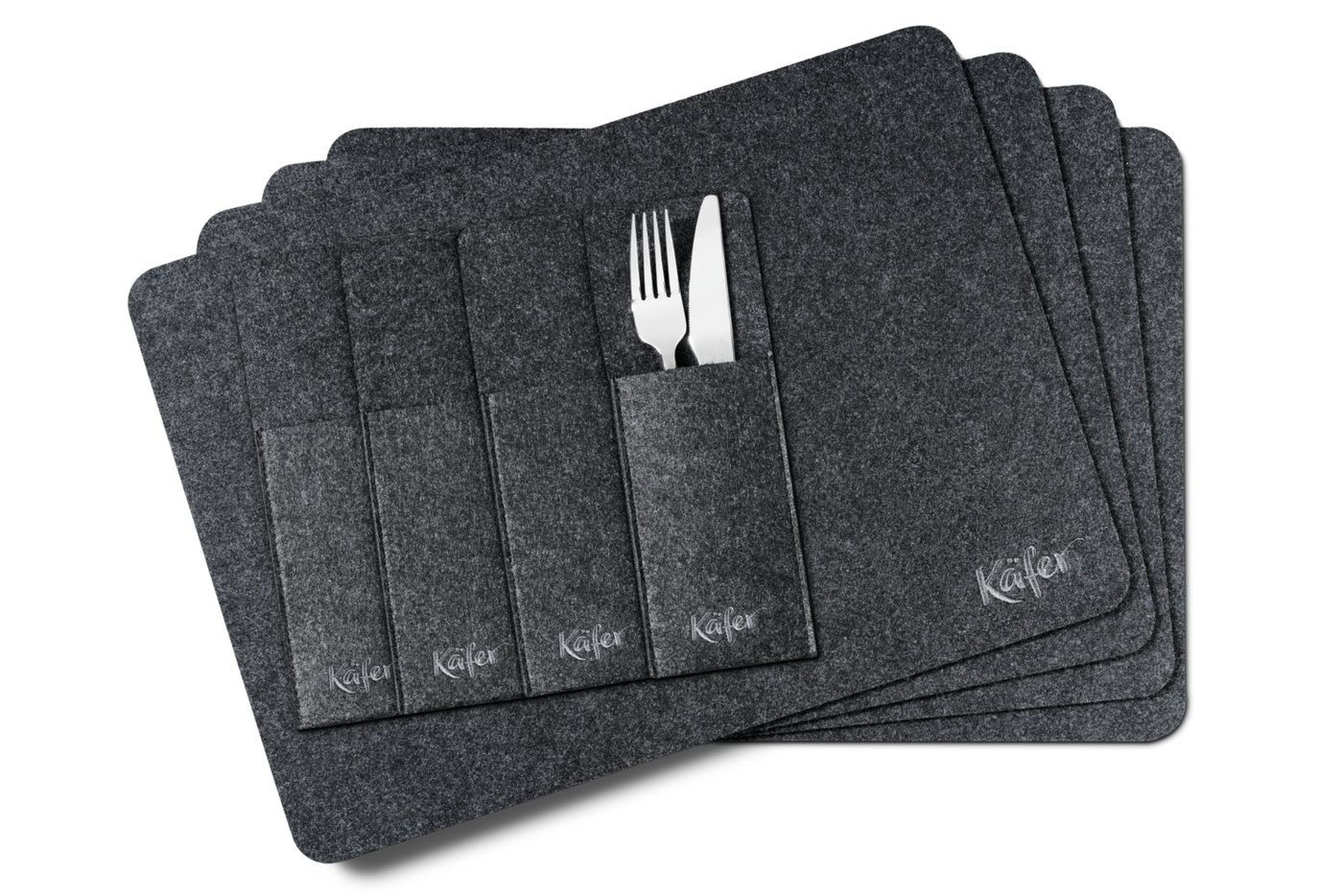 Käfer Platzset Anthrazit, (Set, 12-St., 4 x Platzdecken, 4 x Bestecktaschen und 4 x Untersetzer), Pflegeleicht von Käfer