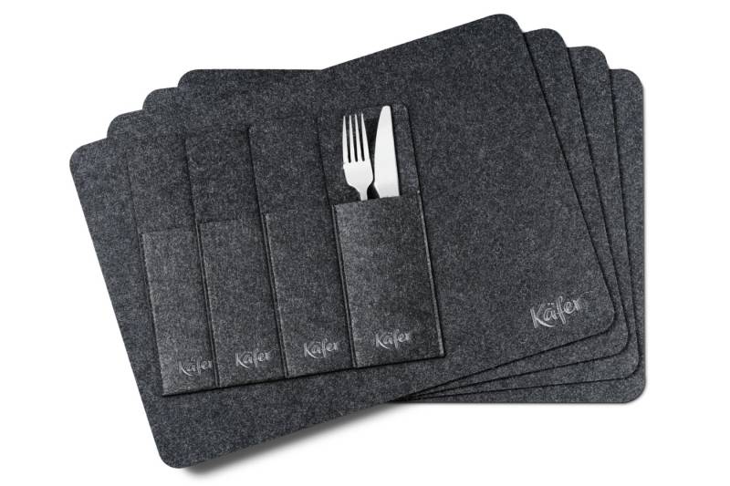 Käfer Platzset Anthrazit, (Set, 12-St., 4 x Platzdecken, 4 x Bestecktaschen und 4 x Untersetzer), Pflegeleicht von Käfer