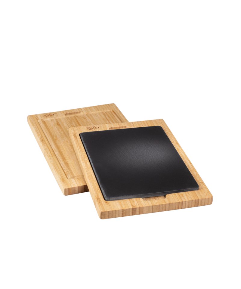Käfer Servierbrett Thermo Servier- und Schneidebrett, (Set, 2-St., 2 Schneidebretter mit Einleger aus Naturschiefer), Einleger aus Naturschiefer, mit Saftrille, für heiße und kalte Speisen von Käfer