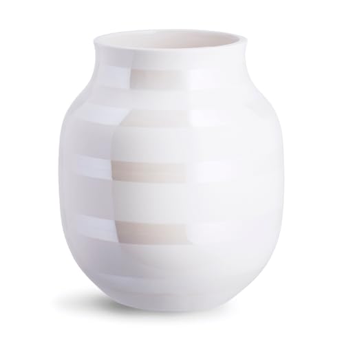 Kähler Vase H20 cm Omaggio Originaldesign mit handgemalte Streifen, Weiss von HAK Kähler