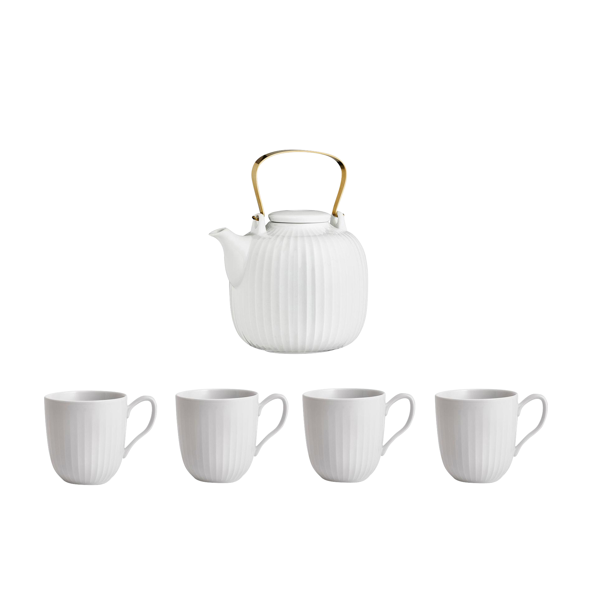 Kähler - Hammershøi Set Teekanne mit 4 Tassen - weiß/Teekanne H 15cm / Ø 14,5cm/Becher H 9,5cm / Ø 12,5cm von Kähler