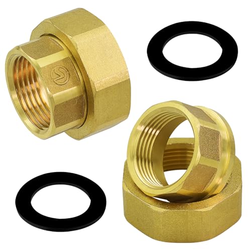 Kaelah 2 Stück Pumpenverschraubung 1 1/2" x 1", Hahnverlängerung 1/2 zoll, Aus Messing DN25 inkl für Umwälzpumpe Pumpe Heizung Fitting Montage mit Verschraubung Heizungspumpe Flachdichtung von Kaelah