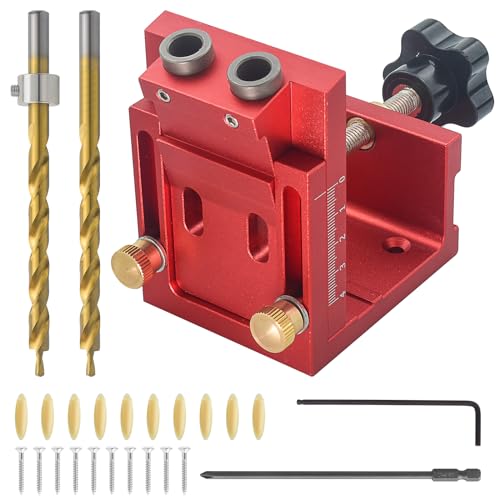 Kaelah Pocket Hole Jig Set, Schrägloch Bohrschablone, Taschenloch Bohrschablone mit 2 HSS φ9mm Bohrer, Schräg Bohrvorrichtung mit 10 Schrauben und 10 Holzbearbeitungsstöpseln, Taschenloch Bohrhilfe von Kaelah