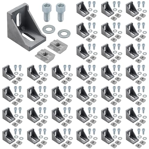 Kaelah 40 PCS Befestigungsmaterial Winkel, 30x30 Nut 8 Aluminium Winkelverbinder Eckverbinder, Angewendet 8mm Nutbreite Streben 3D-Drucker, CNC-Fräsen, DIY-Projekte von Kaelah