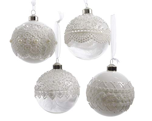 12 Weihnachtskugeln ( mit Spitze verziert ) 8cm Glas Dekor Set Christbaumkugeln Baumkugeln Baumschmuck Weihnachtsdeko Weihnachten Christbaumschmuck Kugeln von Kaemingk