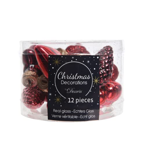 12 Weihnachtskugeln in verschiedenen Formen rottöne mit Glitzer 12 Weihnachtskugeln in verschiedenen Formen rottöne mit Glitzer von Kaemingk