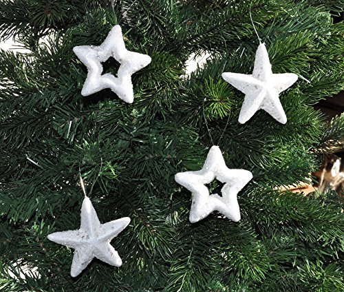 12x Christbaumsterne 8cm Sterne Weiß Silber Glitzer Flakes Kunststoff Schaum von Kaemingk