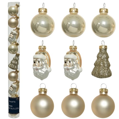 Christbaumkugeln Figuren Mix Pearl beige aus Glas - 9er Set von Kaemingk