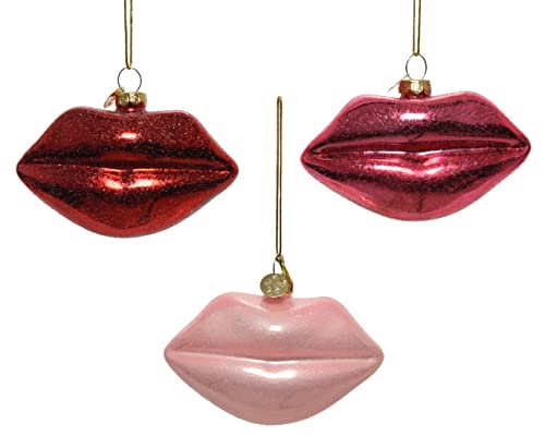 Christbaumschmuck Glas Kussmund Lippen 1 Stück Sortiert 6cm Weihnachtskugeln rot rosa oder pink von Kaemingk