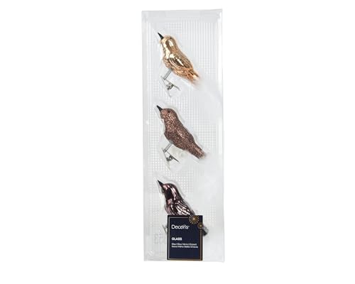 Christbaumschmuck Glas Vögel auf Clip 8cm 3er Set - Christbaumschmuck & Weihnachtsbaumschmuck - Weihnachtskugeln Mix - Dekoration Weihnachten - Braun Mix von Kaemingk