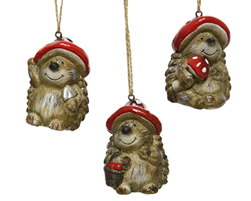 Christbaumschmuck Keramik Igel 7cm x 1 Stück Sortiert mit Pilzhut Waldtiere Weihnachtskugel braun von Kaemingk