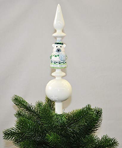 Christbaumspitze Glas 34cm Spitze Matt Glitzer Bär Eule Pinguin Tannenbaum, Motiv/Art:Bär Tasse von Kaemingk