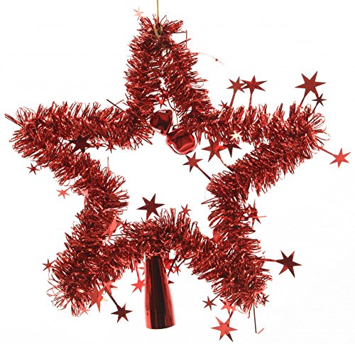 Christbaumspitze Stern Lametta 24 cm Rot Gold Silber Weihnachtsbaum Spitze, Farbe:Rot von Kaemingk