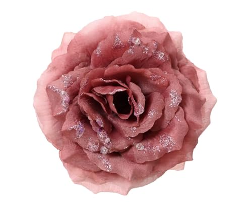 Decoris Kunstblumen Rose auf Clip 14cm x 1 Stück künstliche Blumen Hochzeit Christbaumschmuck rosa samtpink von Kaemingk