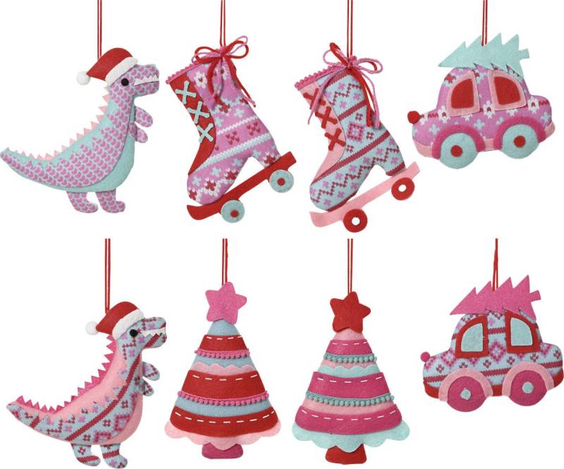 Decoris Weihnachtskugel aus Filz Ornamente 12 cm 8-fach sortiert von Kaemingk