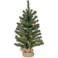 Everlands Mini Weihnachtsbaum im Jutesack 60 cm grün beleuchtet warmweiß von Kaemingk