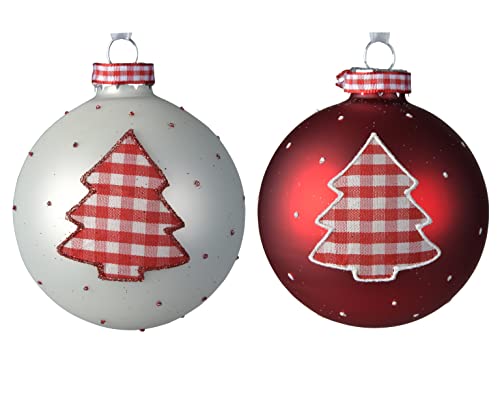 Glaskugel mit Weihnachtsbaum Stoff karo Weihnachtskugel Baumschmuck 2 er Set Glaskugel mit Weihnachtsbaum Stoff karo Weihnachtskugel Baumschmuck 2 er Set von Kaemingk