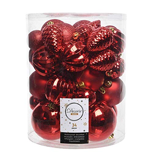 Kaemingk 34er Set Kugelmix PVC (rot) mit Weihnachtskugeln Baumschmuck bruchfest Christbaumschmuck von Kaemingk