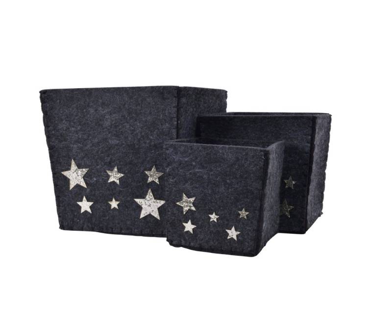 Kaemingk Aufbewahrungsdose Aufbewahrungsbox Ordnungsbox Polyester Sterne schwarz 3-er Set von Kaemingk