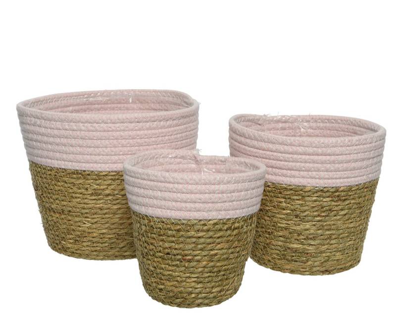 Kaemingk Blumentopf, Blumentopf geflochten Seegras 13-17cm Natur / Rosa 3er Set von Kaemingk