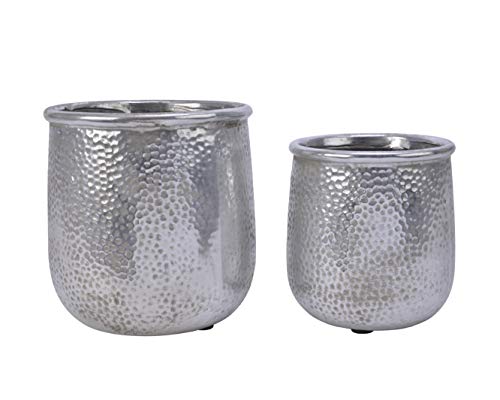 Kaemingk Blumentopf Pflanztopf Kräutertopf Steingut gehämmert Silber Ø 12x12cm 2er Set von Kaemingk