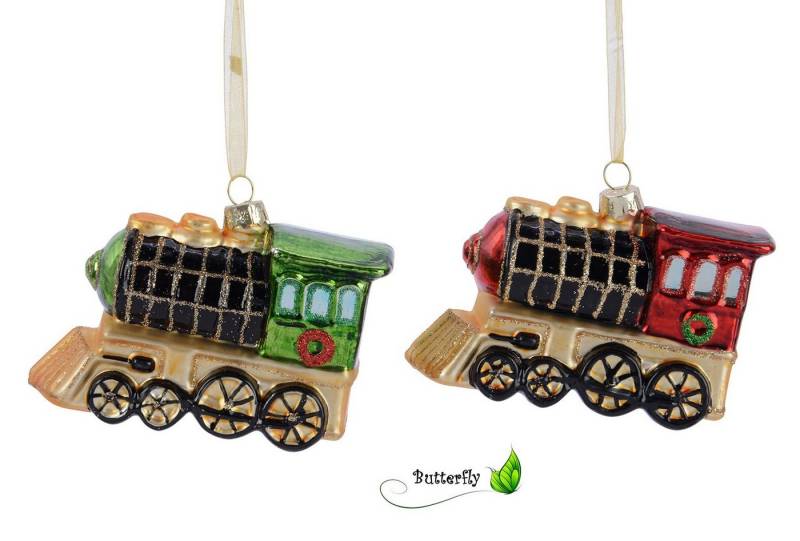 Kaemingk Christbaumschmuck, Christbaumschmuck Eisenbahn Glas 8cm 1 Stück grün oder rot sortiert von Kaemingk