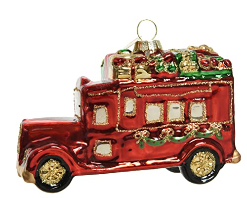 Kaemingk Christbaumschmuck Glas 10,5cm x 1 Stück Auto mit Geschenken Weihnachtskugeln mundgeblasen rot von Kaemingk