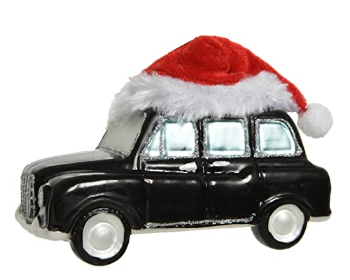 Kaemingk Christbaumschmuck Glas 11,9cm Auto mit Weihnachtsmütze Weihnachtskugeln mundgeblasen schwarz von Kaemingk