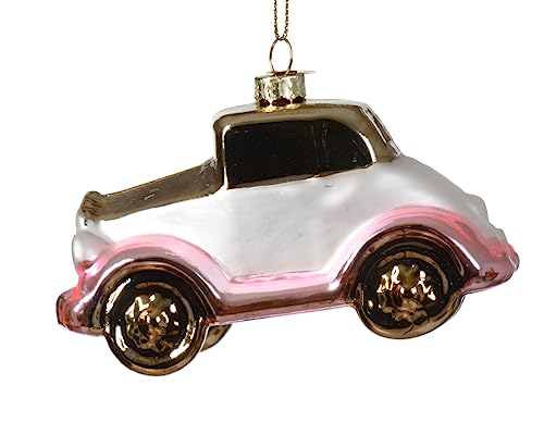 Kaemingk Christbaumschmuck Glas 11cm Auto Weihnachtskugeln mundgeblasen - Gold - Pink - Weiß von Kaemingk