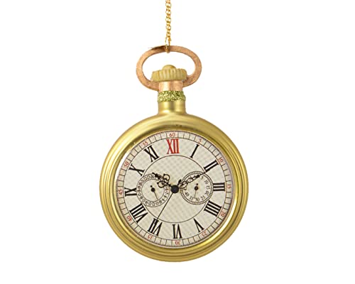 Kaemingk Christbaumschmuck Glas 11cm Taschenuhr Weihnachtskugeln Vintage Uhr Gold von Kaemingk