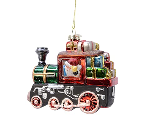 Kaemingk Christbaumschmuck Glas 13,5cm Weihnachtsmann in Lokomotive Weihnachtskugeln mundgeblasen bunt von Kaemingk