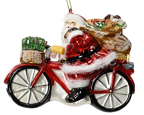 Kaemingk Christbaumschmuck Glas 14cm Weihnachtsmann auf Fahrrad mundgeblasen - Rot von Kaemingk