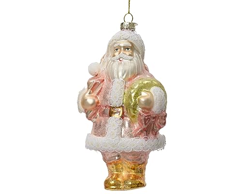 Kaemingk Christbaumschmuck Glas 15cm Weihnachtsmann Weihnachtskugeln Santa Claus - Rosa - Gold von Kaemingk