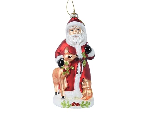 Kaemingk Christbaumschmuck Glas 16cm Weihnachtsmann mit Tieren Weihnachtskugeln Santa Claus - Rot - Weiß von Kaemingk