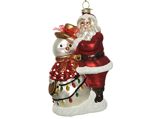 Kaemingk Christbaumschmuck Glas 16cm Weihnachtsmann und Schneemann Weihnachtskugeln mundgeblasen rot von Kaemingk